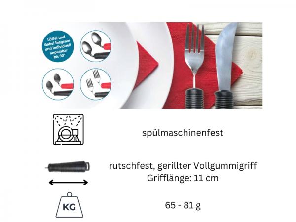 Flex Besteck Set 4-teilig schwarz Messer Gabel Esslöffel Messer Essbesteck Edelstahl